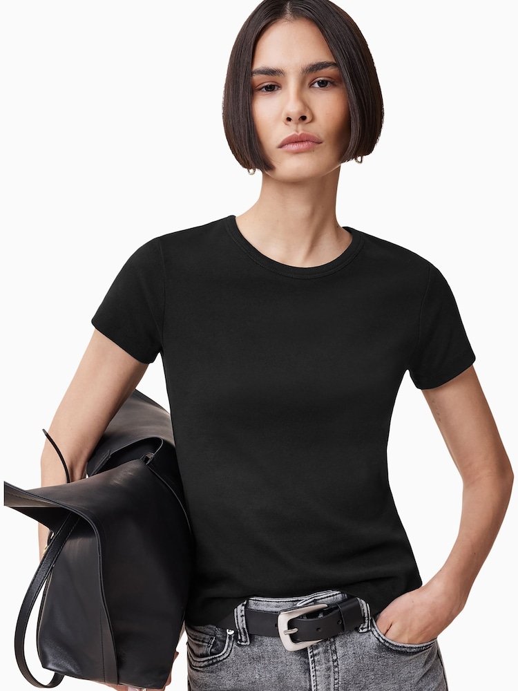Allsaints Black Stevie Black Short Sleeve Crew Neck Slim Fit T-Shirt - Image 1 of 8 Allsaints Black Stevie Black Short Sleeve Crew Neck Slim Fit T-Shirt - Image 1 of 8