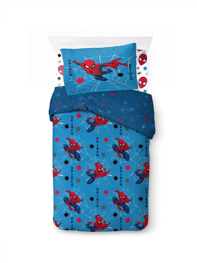 Spider-Man blue Spidey Faces Duvet Cover, Fitted Sheet & Pillowcase Set - Image 1 of 6