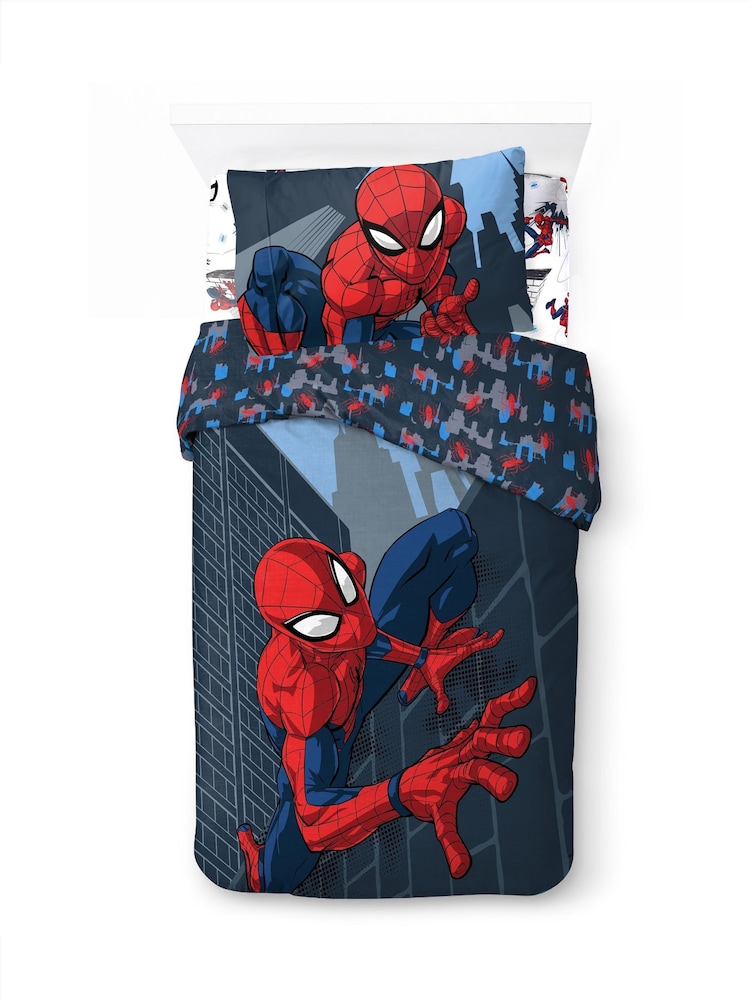 Spider-Man Blue Marvel Spiderman City Streets Duvet Cover, Fitted Sheet & Pillowcase Set - Image 2 of 6 Spider-Man Blue Marvel Spiderman City Streets Duvet Cover, Fitted Sheet & Pillowcase Set - Image 2 of 6