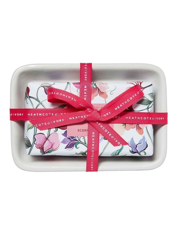 Heathcote & Ivory New Sweetpea and Honeysuckle 150g Scented Soap in Dish - Image 1 of 2