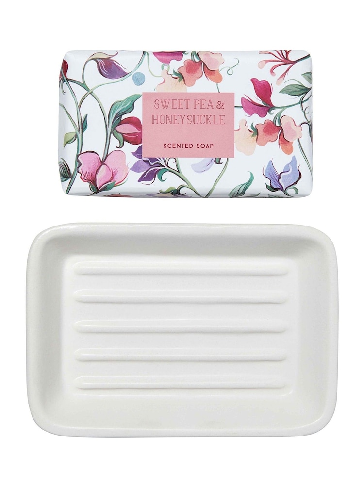 Heathcote & Ivory New Sweetpea and Honeysuckle 150g Scented Soap in Dish - Image 2 of 2