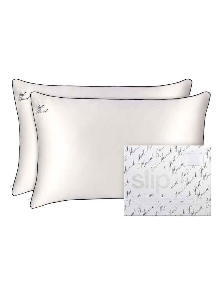 Slip White 100% Pure Silk Standard Just Married Pillowcase Set (Worth £178) - Image 1 of 5