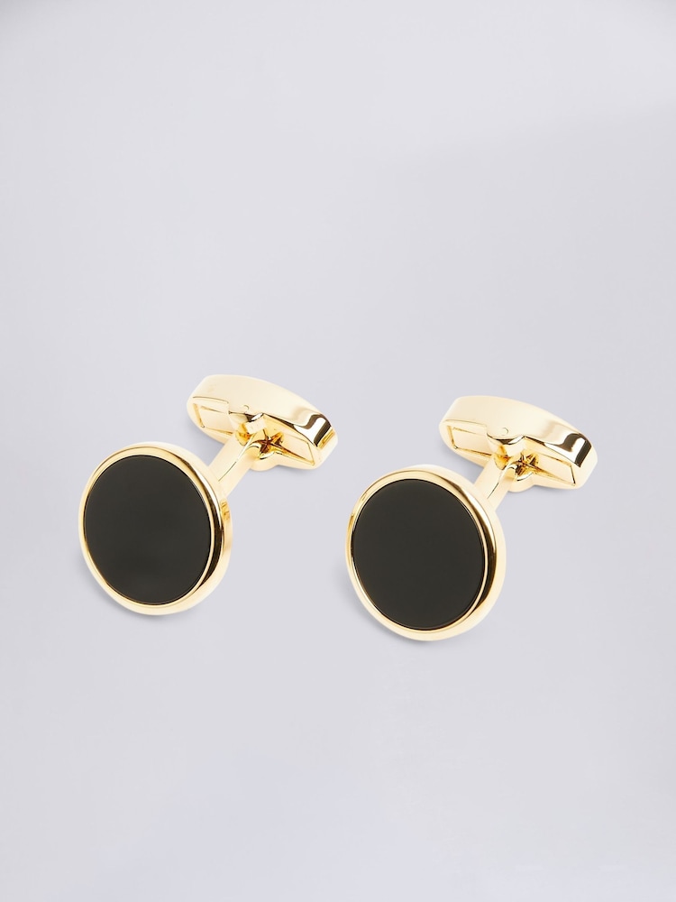 MOSS Gold Tone Onyx Cufflinks - Image 1 of 2