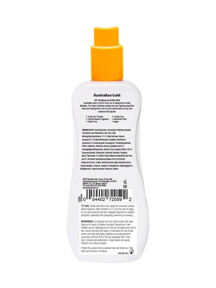 Australian Gold SPF 30 Active Chill Spray Gel Suncream 237ml - Image 2 of 2