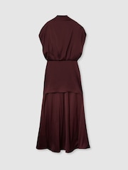 Reiss Burgundy Edine Atelier Satin Stepped-Hem Dress - Image 2 of 8
