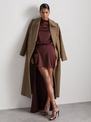 Reiss Burgundy Edine Atelier Satin Stepped-Hem Dress - Image 4 of 8