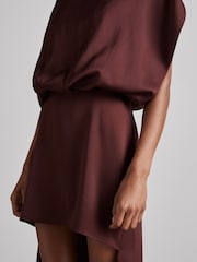 Reiss Burgundy Edine Atelier Satin Stepped-Hem Dress - Image 5 of 8