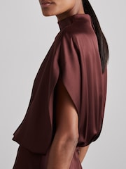 Reiss Burgundy Edine Atelier Satin Stepped-Hem Dress - Image 6 of 8