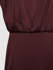 Reiss Burgundy Edine Atelier Satin Stepped-Hem Dress - Image 8 of 8