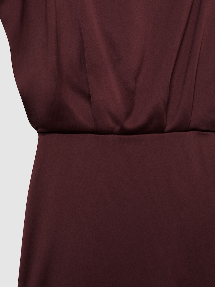 Reiss Burgundy Edine Atelier Satin Stepped-Hem Dress - Image 8 of 8