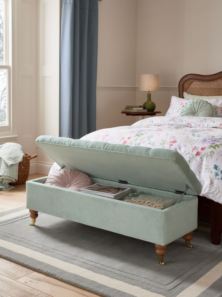 Laura Ashley Baron Chenille Pale Grey Green Ropsley Storage Ottoman Bench - Image 2 of 8