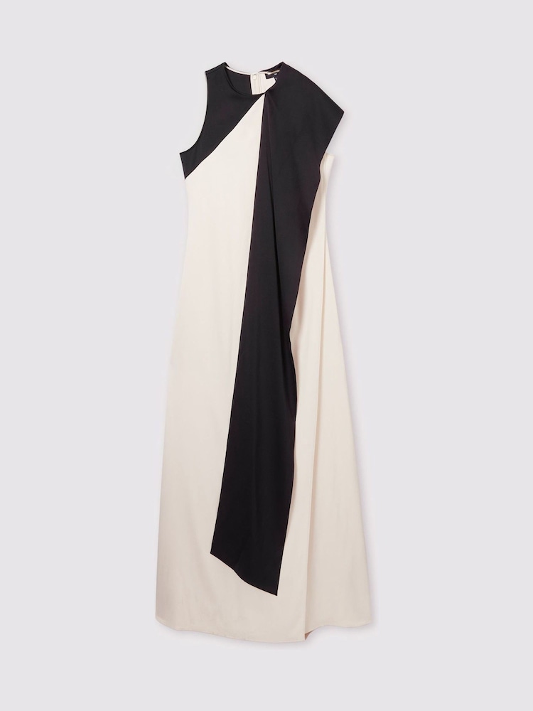 Reiss Black/Ivory Isobel Atelier Sash-Neck Satin Occasion Dress - Image 2 of 6
