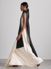 Reiss Black/Ivory Isobel Atelier Sash-Neck Satin Occasion Dress - Image 3 of 6