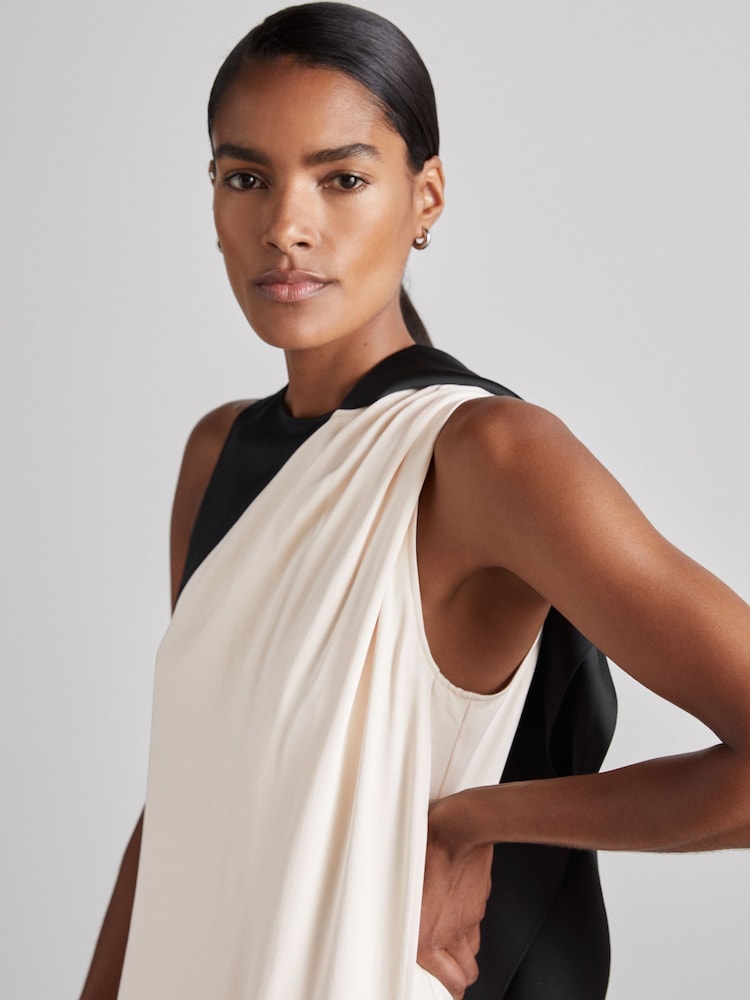 Reiss Black/Ivory Isobel Atelier Sash-Neck Satin Occasion Dress - Image 4 of 6