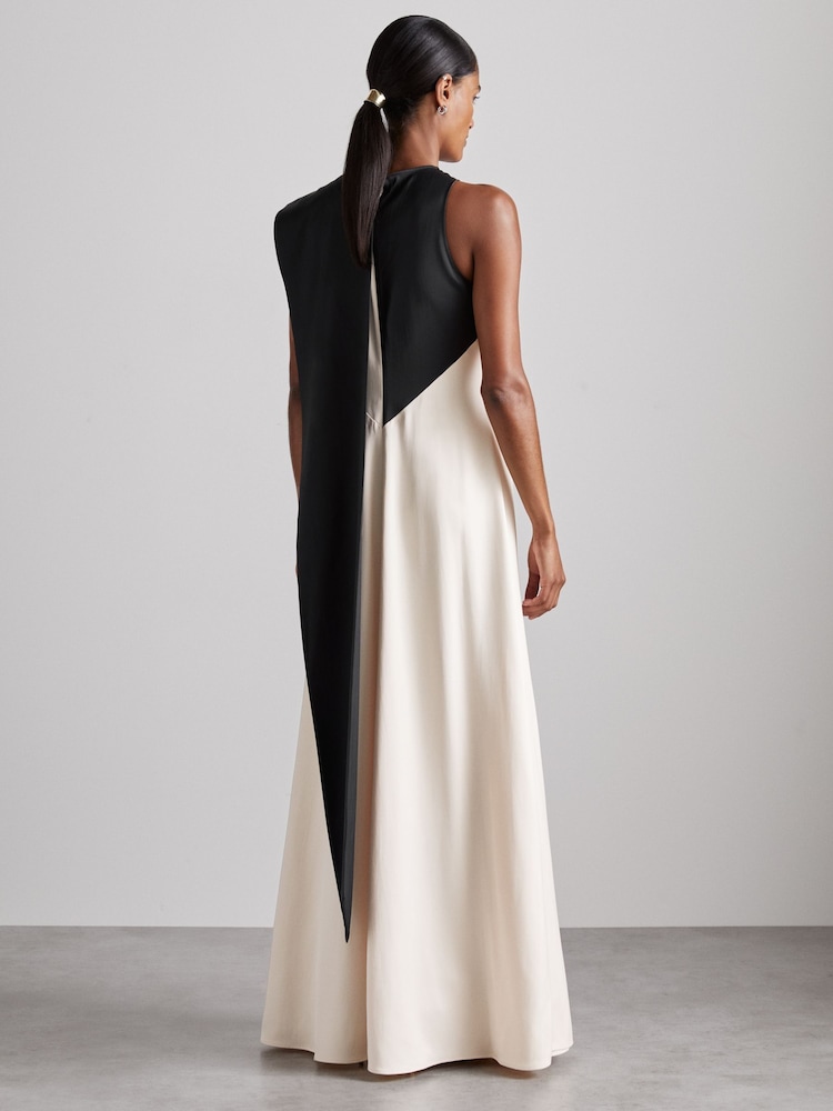 Reiss Black/Ivory Isobel Atelier Sash-Neck Satin Occasion Dress - Image 5 of 6