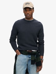 Superdry Blue Textured Crew Knit 100% Cotton Jumper - Image 1 of 5