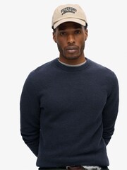 Superdry Blue Textured Crew Knit 100% Cotton Jumper - Image 2 of 5
