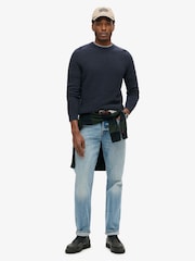 Superdry Blue Textured Crew Knit 100% Cotton Jumper - Image 3 of 5