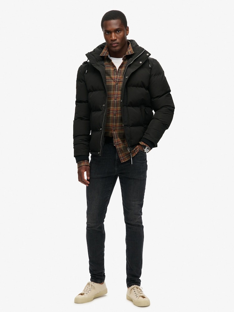 Superdry Black Everest Short Hooded Puffer Coat Jacket - Image 2 of 5
