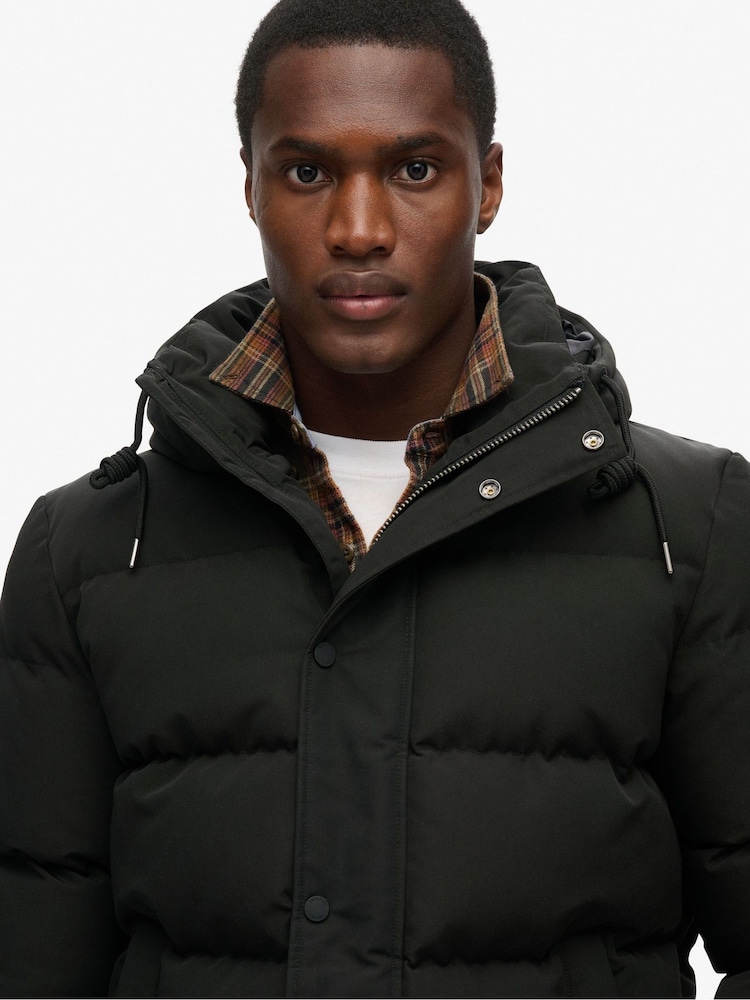 Superdry Black Everest Short Hooded Puffer Coat Jacket - Image 4 of 5