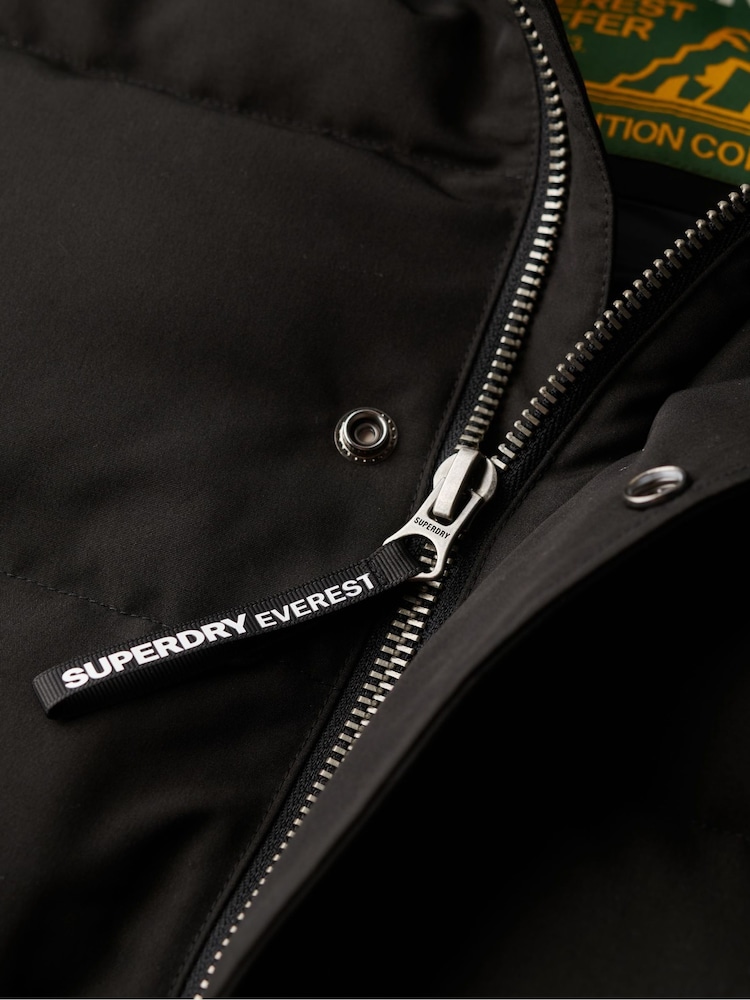 Superdry Black Everest Short Hooded Puffer Coat Jacket - Image 5 of 5