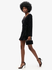 Superdry Black Long Sleeve Velvet Wrap Mini 100% Cotton Dress - Image 3 of 5