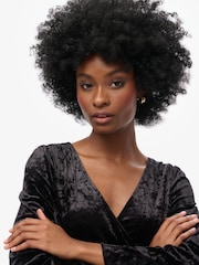 Superdry Black Long Sleeve Velvet Wrap Mini 100% Cotton Dress - Image 4 of 5