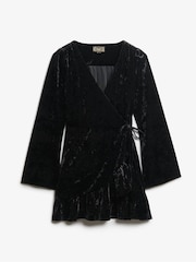 Superdry Black Long Sleeve Velvet Wrap Mini 100% Cotton Dress - Image 5 of 5