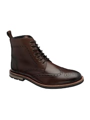 Frank Wright Brown Mens Leather Lace-Up Brogue Ankle Boots - Image 1 of 4