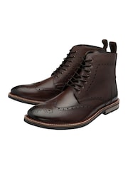 Frank Wright Brown Mens Leather Lace-Up Brogue Ankle Boots - Image 2 of 4