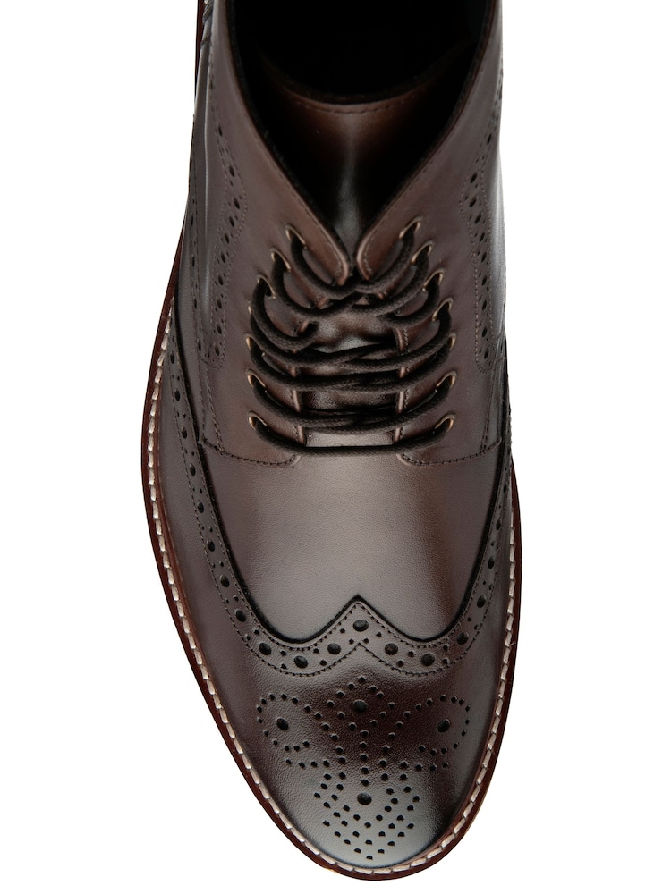 Frank Wright Brown Mens Leather Lace-Up Brogue Ankle Boots - Image 4 of 4