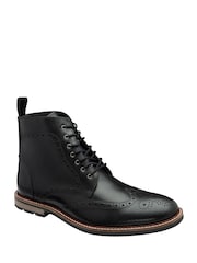 Frank Wright Black Mens Leather Lace-Up Brogue Ankle Boots - Image 1 of 4