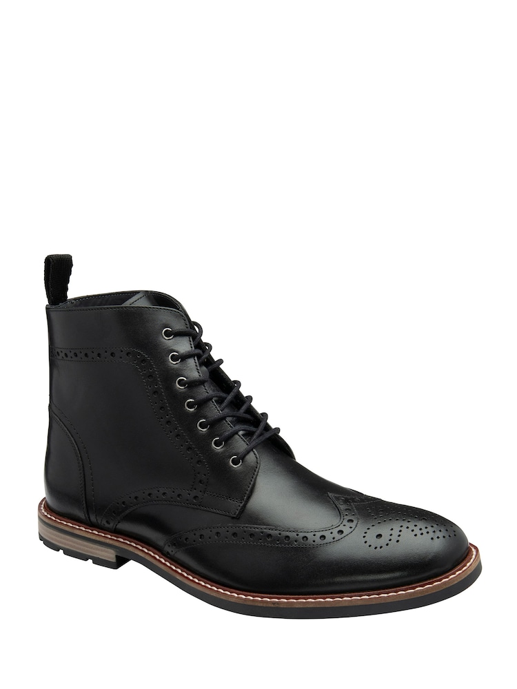 Frank Wright Black Mens Leather Lace-Up Brogue Ankle Boots - Image 1 of 4