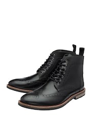 Frank Wright Black Mens Leather Lace-Up Brogue Ankle Boots - Image 2 of 4