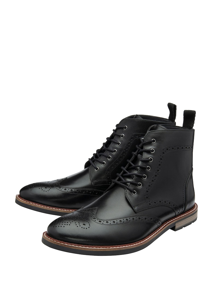 Frank Wright Black Mens Leather Lace-Up Brogue Ankle Boots - Image 2 of 4