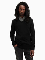AllSaints Black Mode Merino V-Neck Knit Jumper - Image 1 of 7