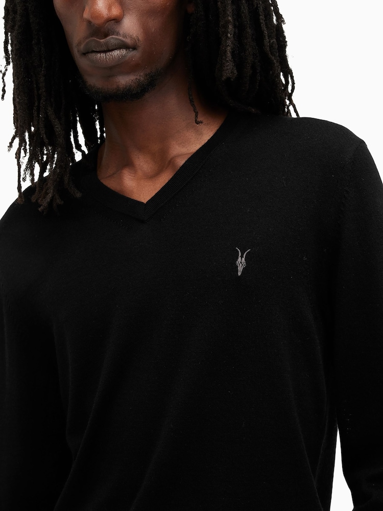 AllSaints Black Mode Merino V-Neck Knit Jumper - Image 2 of 7