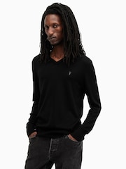 AllSaints Black Mode Merino V-Neck Knit Jumper - Image 4 of 7