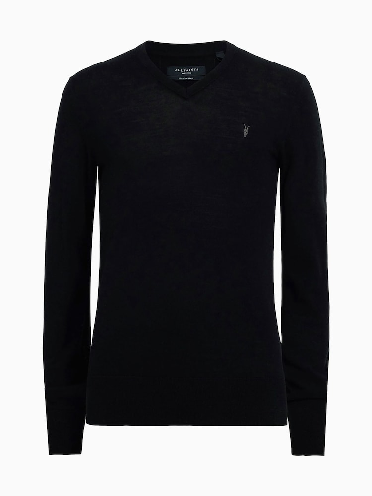 AllSaints Black Mode Merino V-Neck Knit Jumper - Image 7 of 7