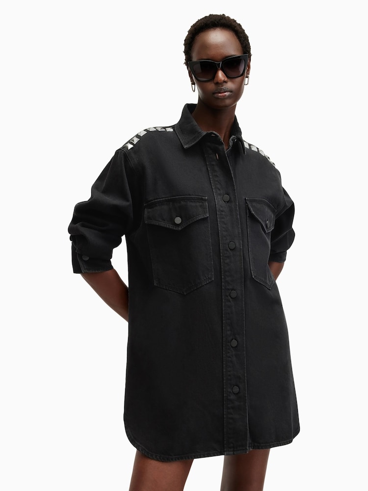AllSaints Black Lily Stud Dress - Image 3 of 7