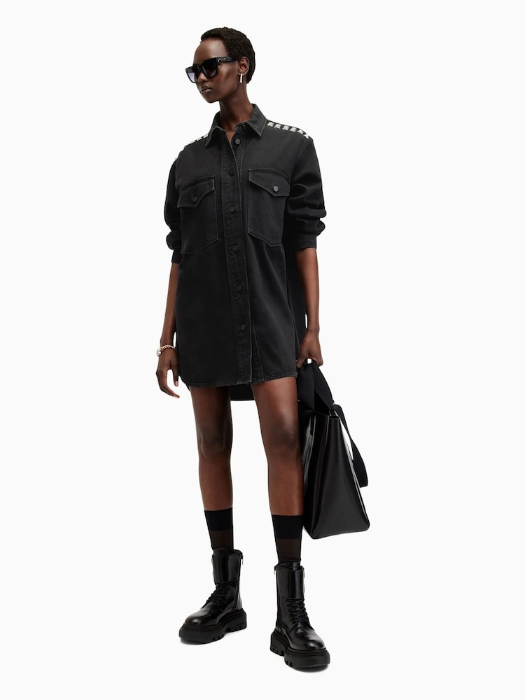 AllSaints Black Lily Stud Dress - Image 4 of 7