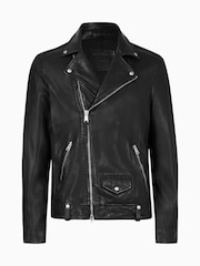 AllSaints Milo Black Asymmetric Zip Leather Biker Jacket - Imagem 11 de 11