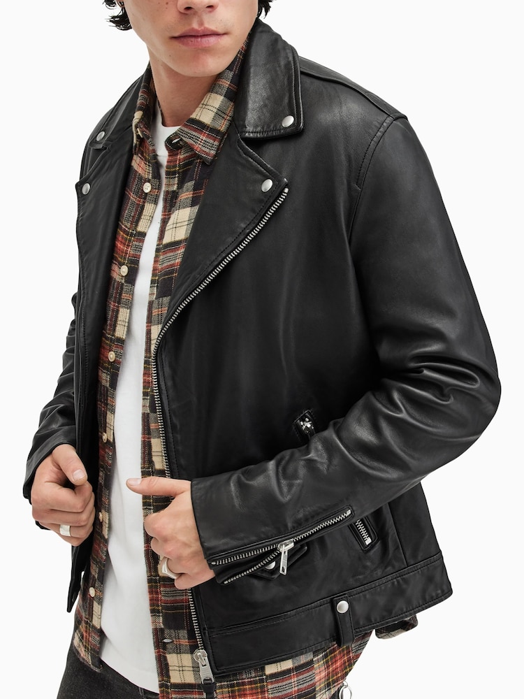 AllSaints Black Milo Biker Jacket - Image 4 of 7