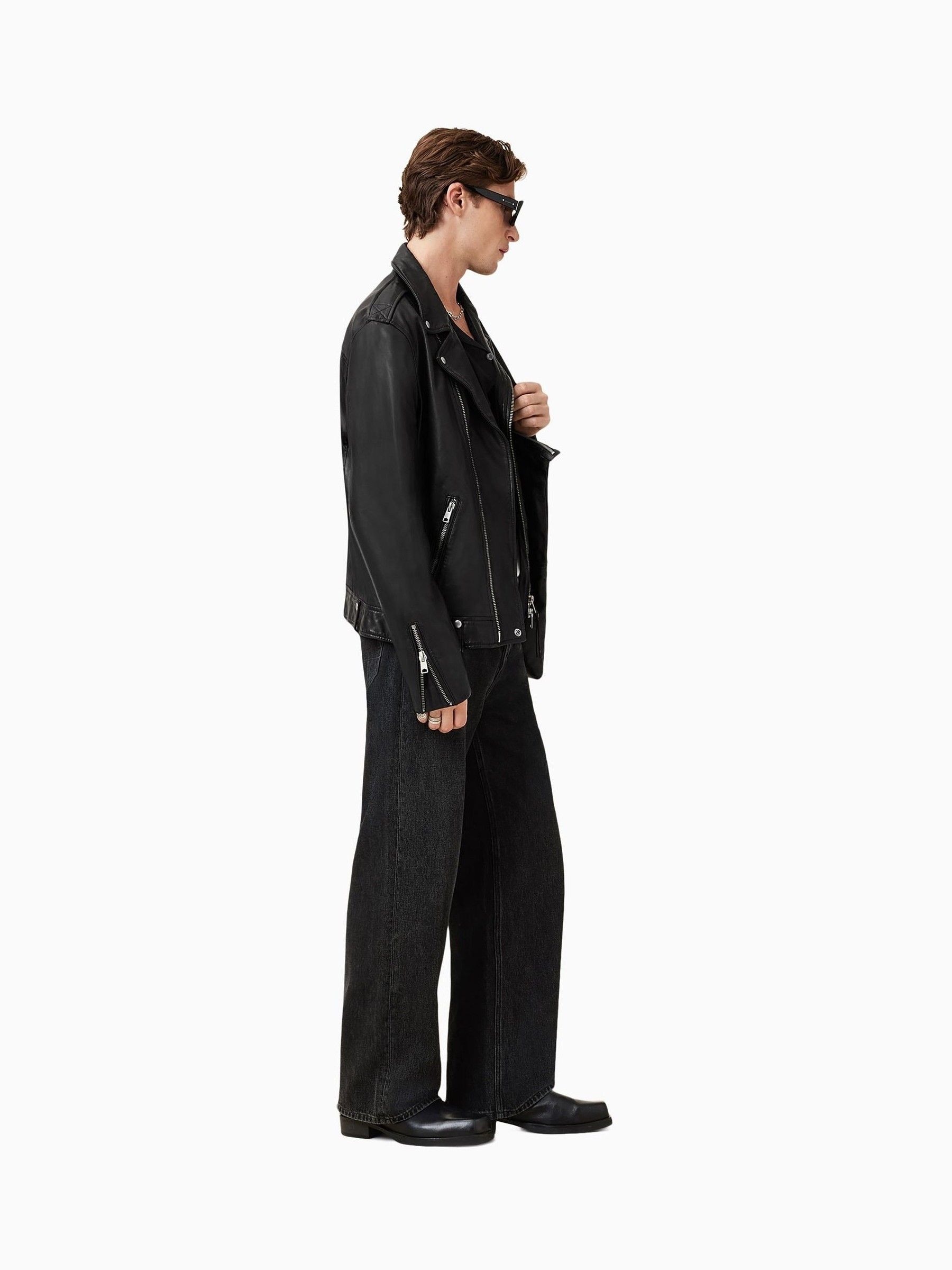 Buy AllSaints Black Milo Black Asymmetric Zip Leather Biker Jacket