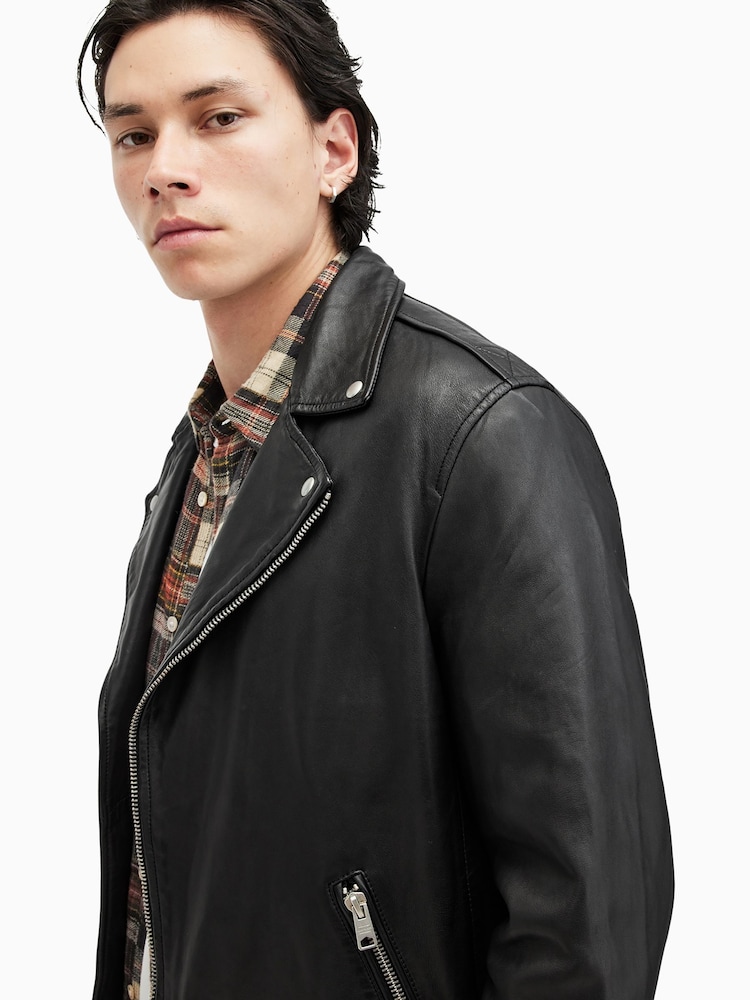 AllSaints Black Milo Biker Jacket - Image 5 of 7