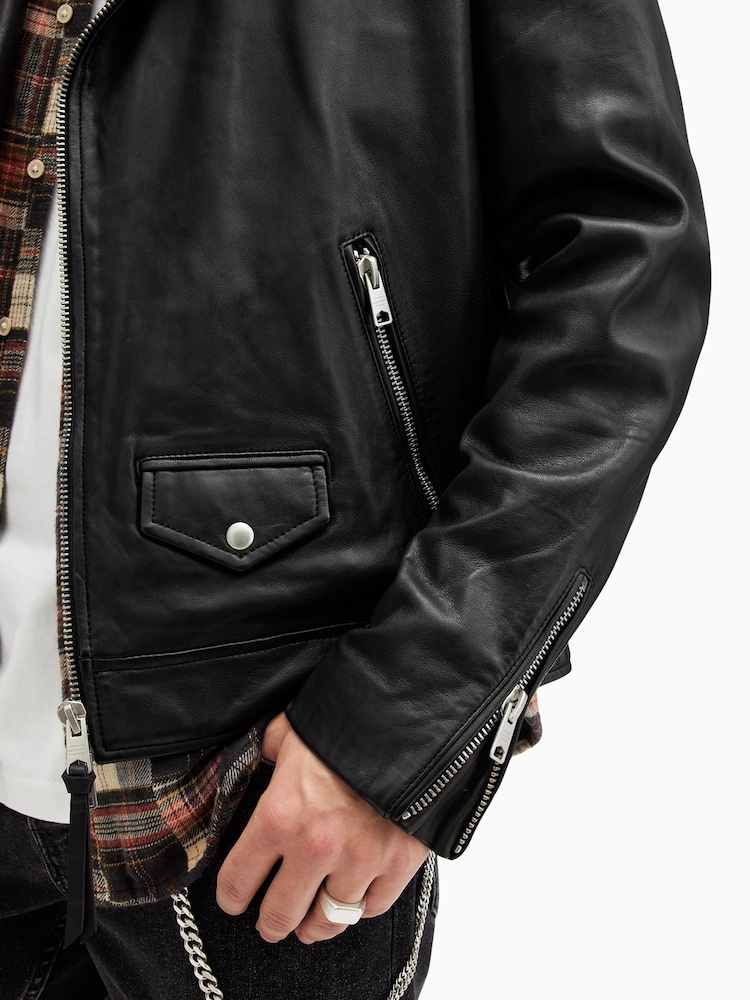 AllSaints Black Milo Biker Jacket - Image 6 of 7