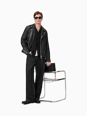 AllSaints Milo Black Asymmetric Zip Leather Biker Jacket - Imagem 8 de 11