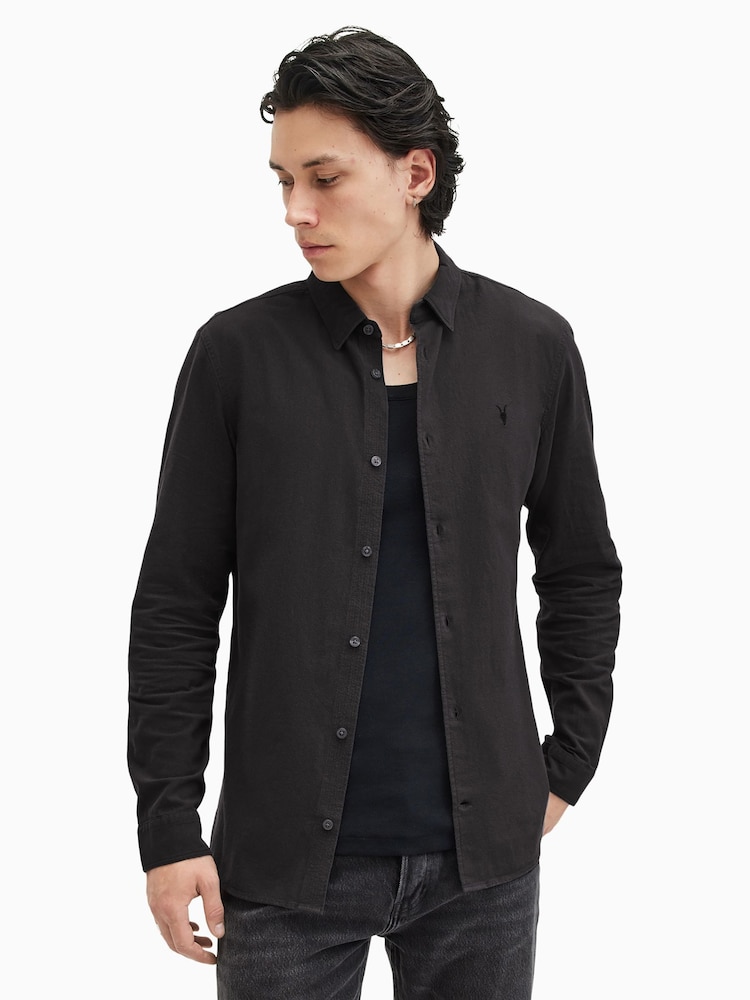 AllSaints Black Lovell Longsleeve Shirt - Image 4 of 7