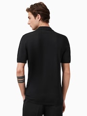 AllSaints Black Mode Merino Wool Navy Blue Short Sleeve Polo Neck Jumper - Image 6 of 7