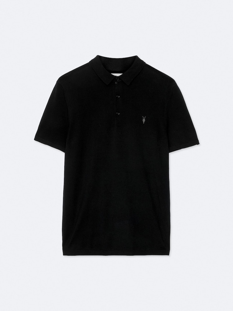 AllSaints Black Mode Wool Short Sleeve Polo Neck Jumper - Image 8 of 8